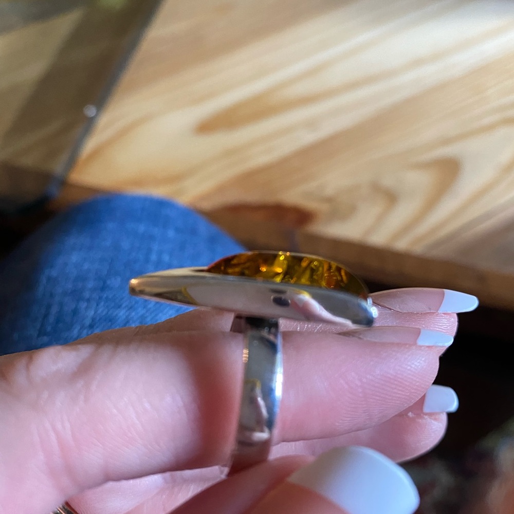 Green Amber sterling silver ring - Picture 5 of 12